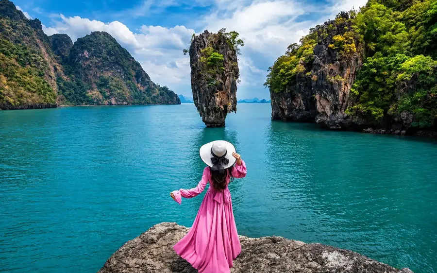 James Bond Island rising out of the water in Phang Nga Bay