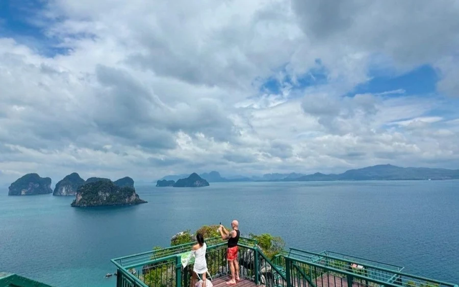 Three limestone islands in the bay between Phuket and Krabi